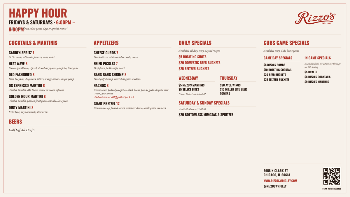 Rizzo's Weekly Specials