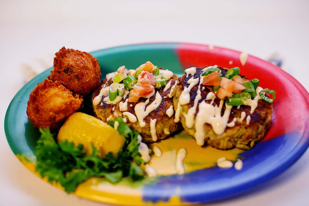 crab cakes with hush puppies