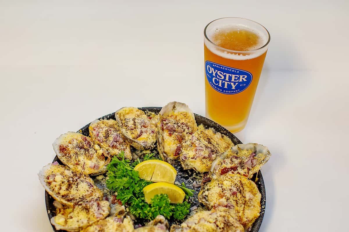 oyster patter with pint of beer