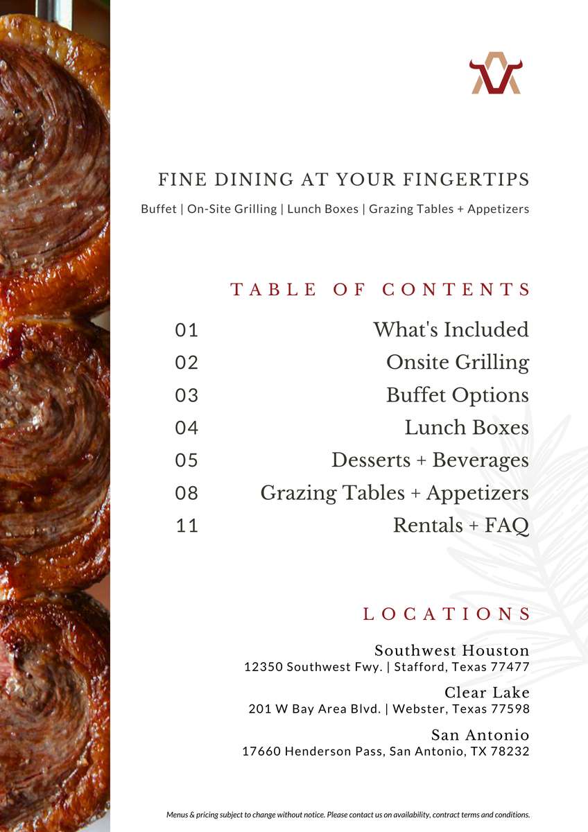 2 - Table of Contents - Catering Menu
