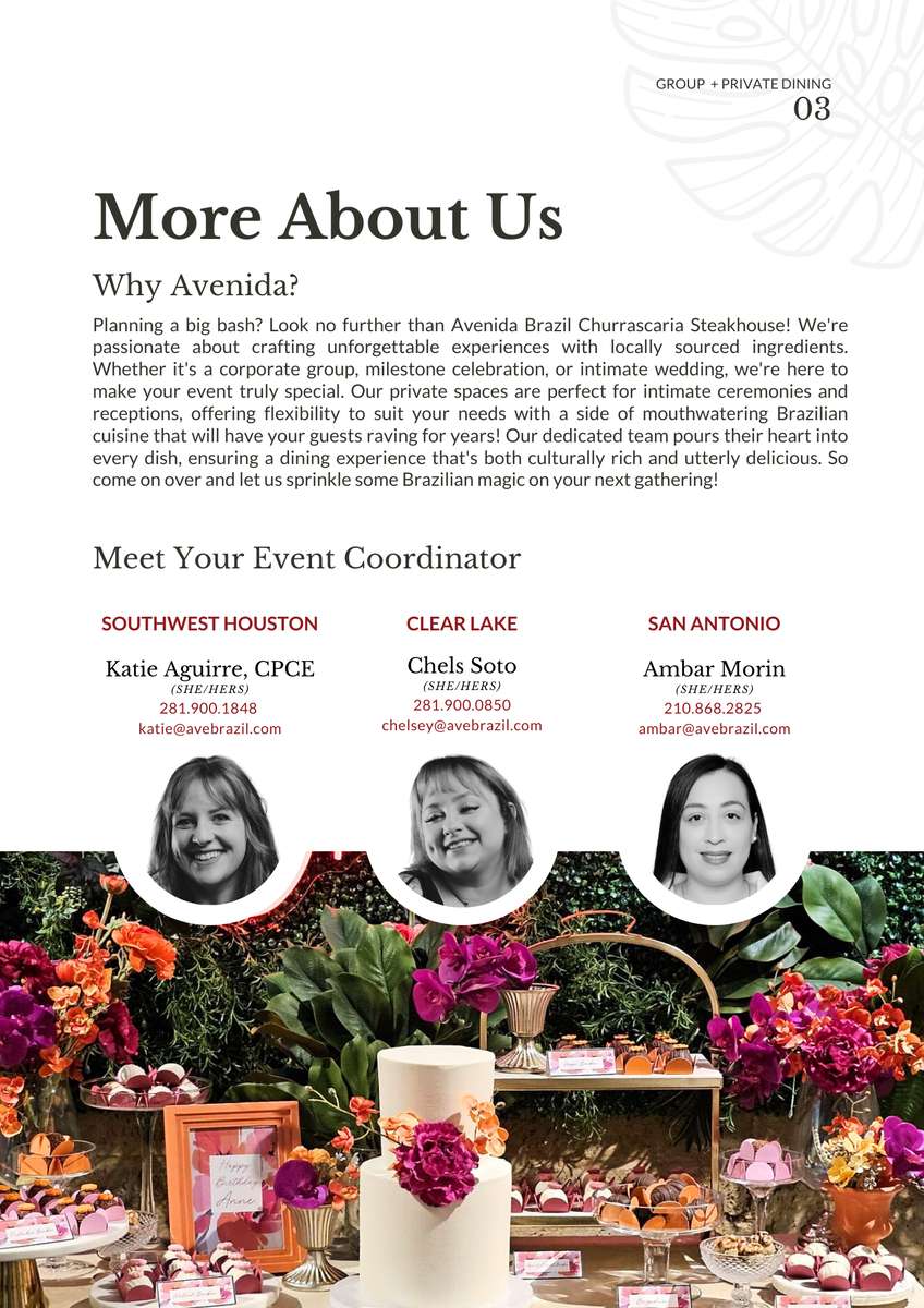 Private Dining Menus Page - More About Us