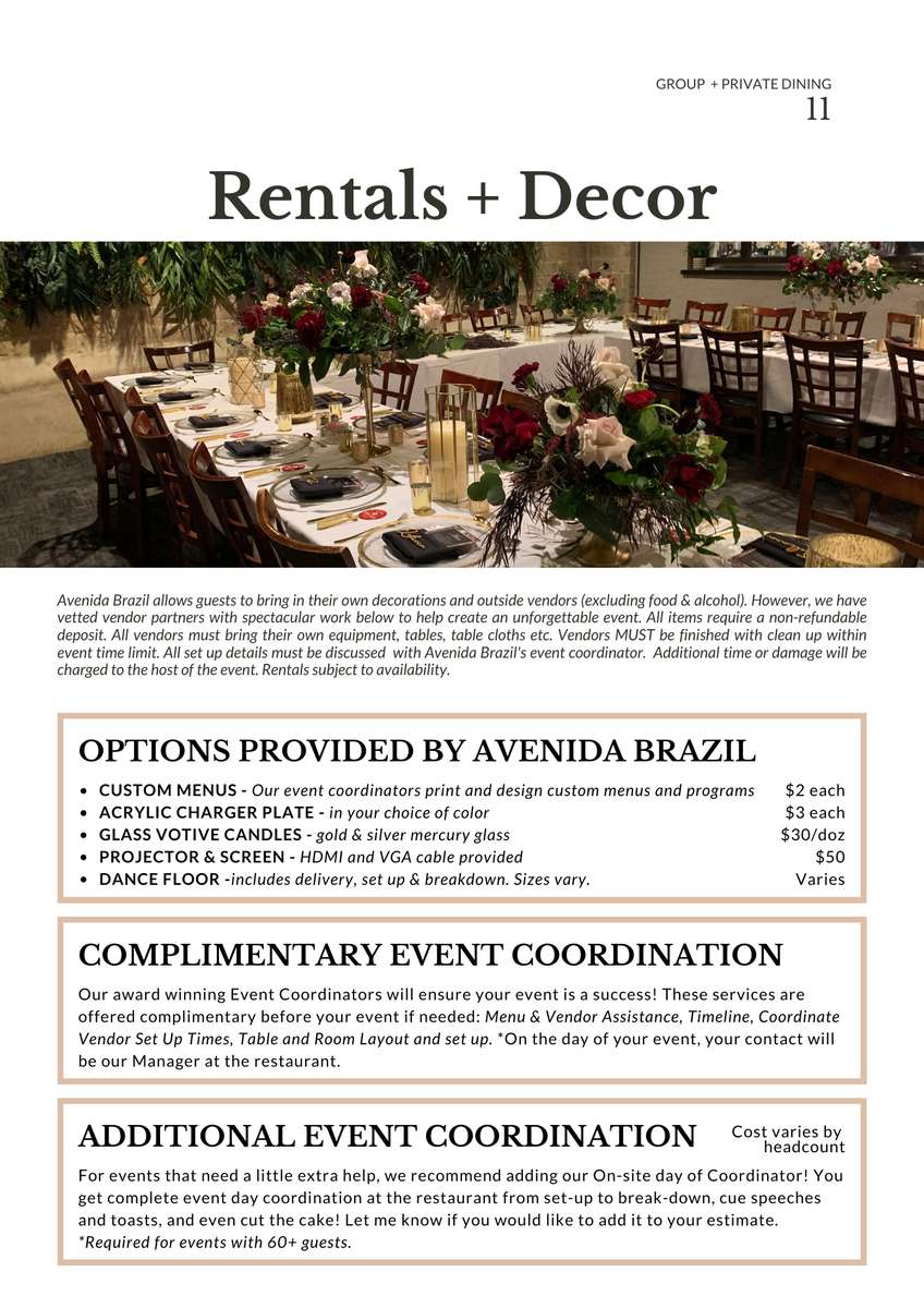 Private Dining Menus Page - Rentals + Decor