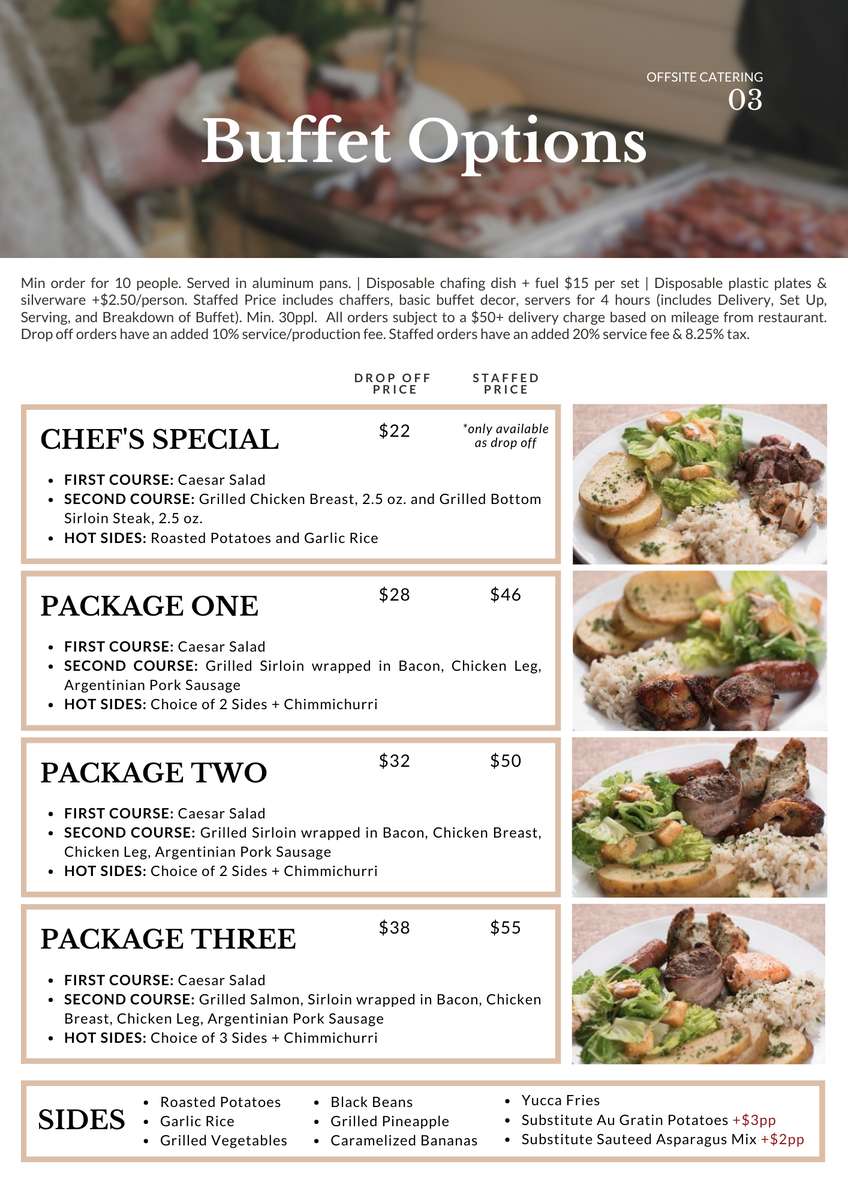 5 Buffet Options - Catering Menu