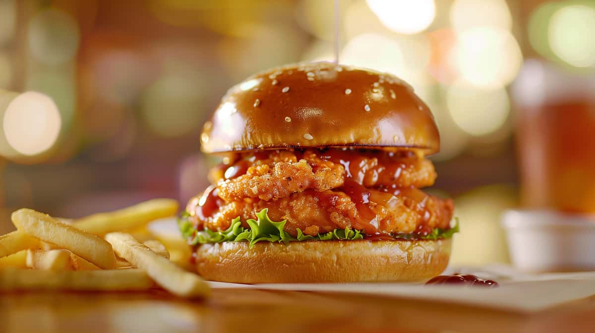 Fried chicken burger with lettuce