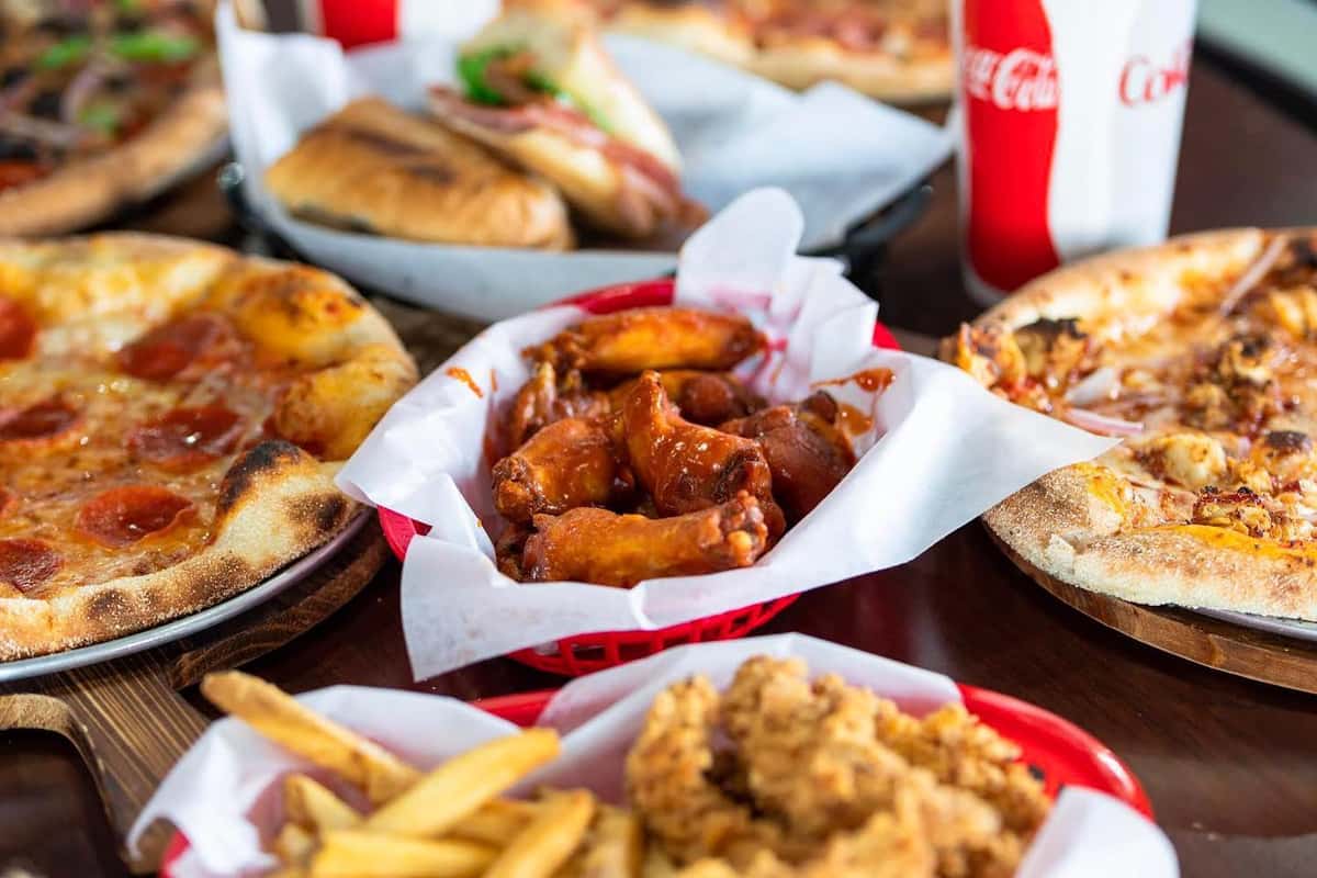 wings, pizza