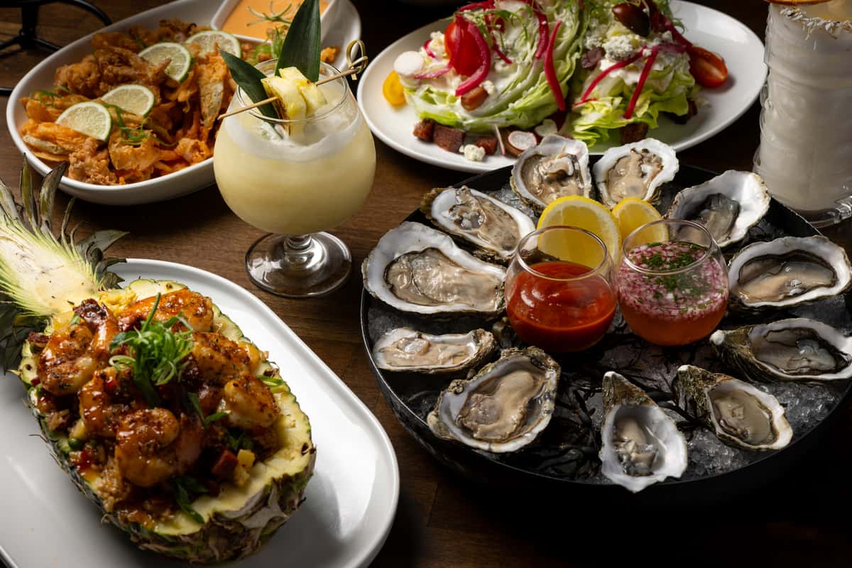 Spread of menu dishes