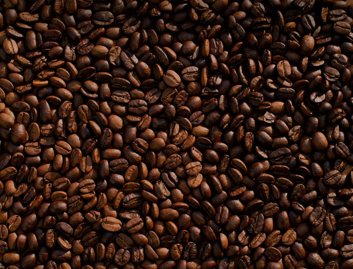 Richly roasted whole coffee beans filling the frame, showcasing the deep color and texture of freshly roasted arabica beans.