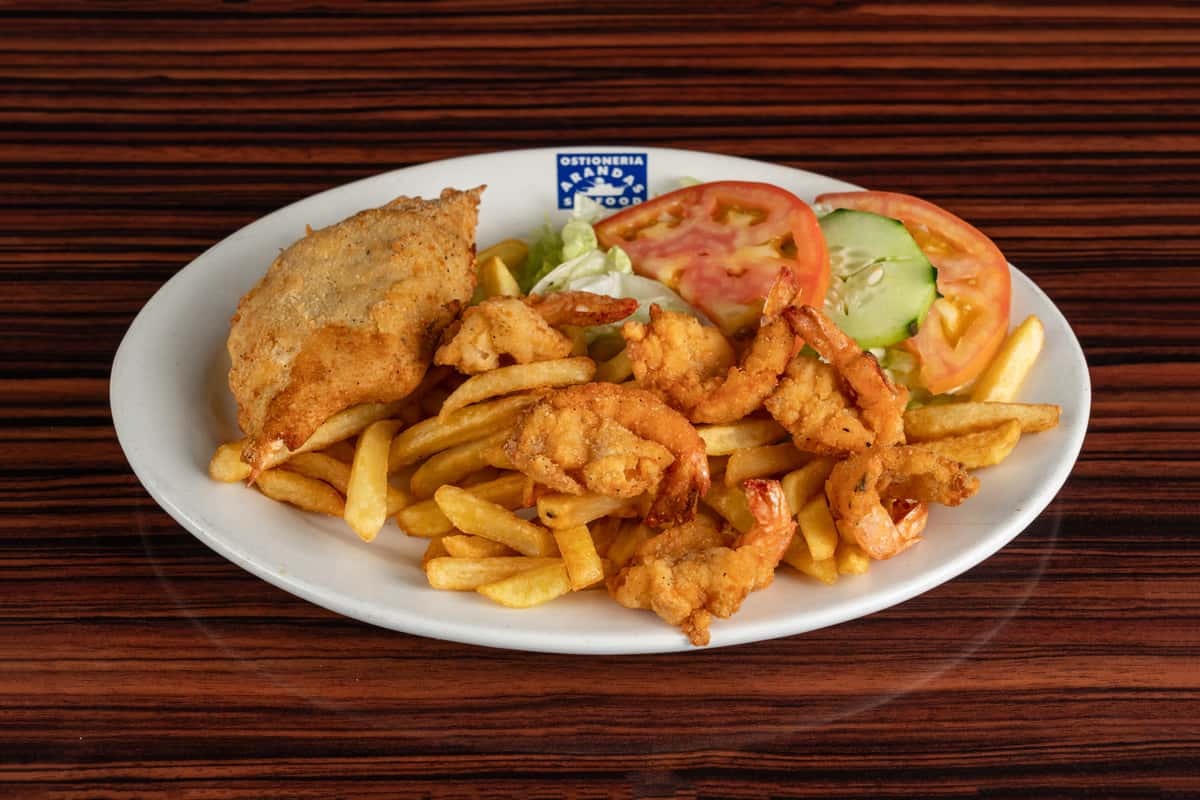 Fries and fried shrimp