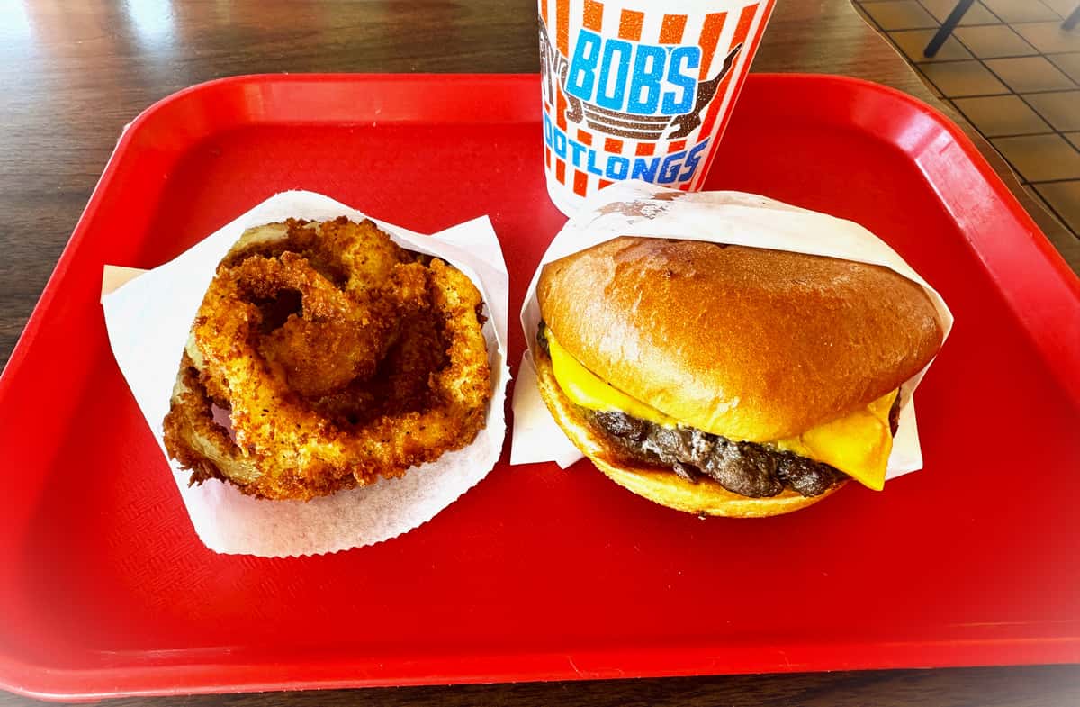 cheeseburger and onion rings