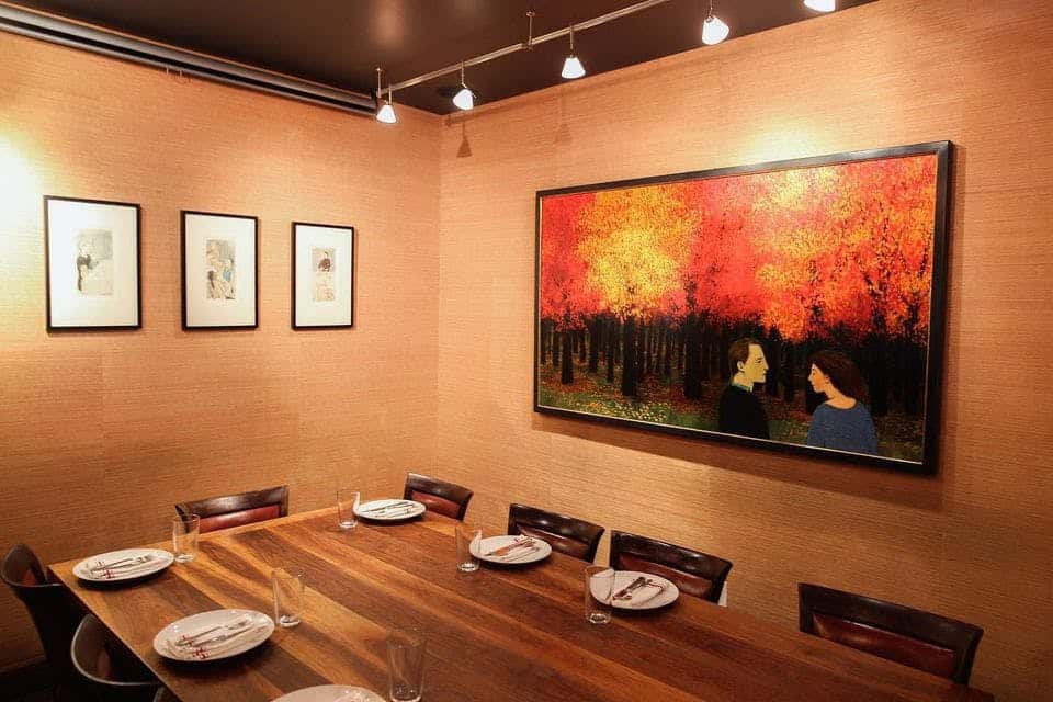 dining table in corner with painting