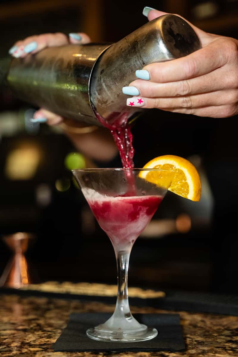 Absolute Raspberry, Pama Liqueur, cranberry, citrus mix, pomegranate juice Martini