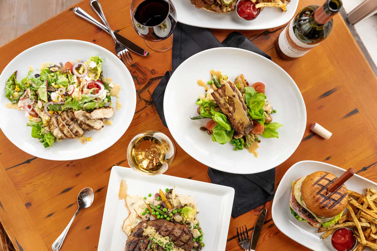 Various dishes on a patio table