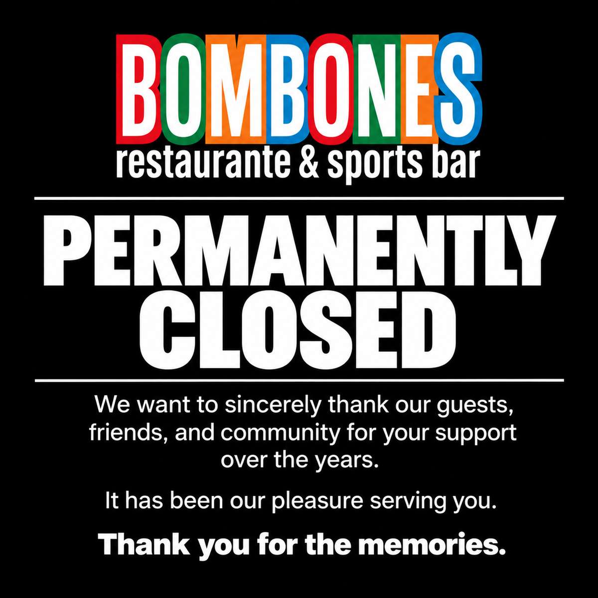 Bombones Permanently Closed