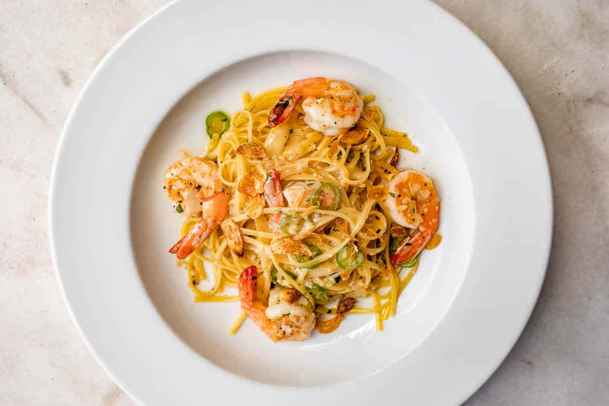 Linguine Shrimp & Serrano - Dinner Menu - Gratify Neighborhood Bistro