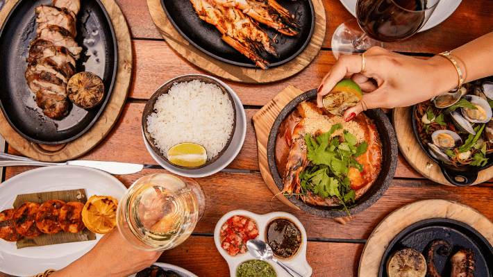 overhead shot of dinner table