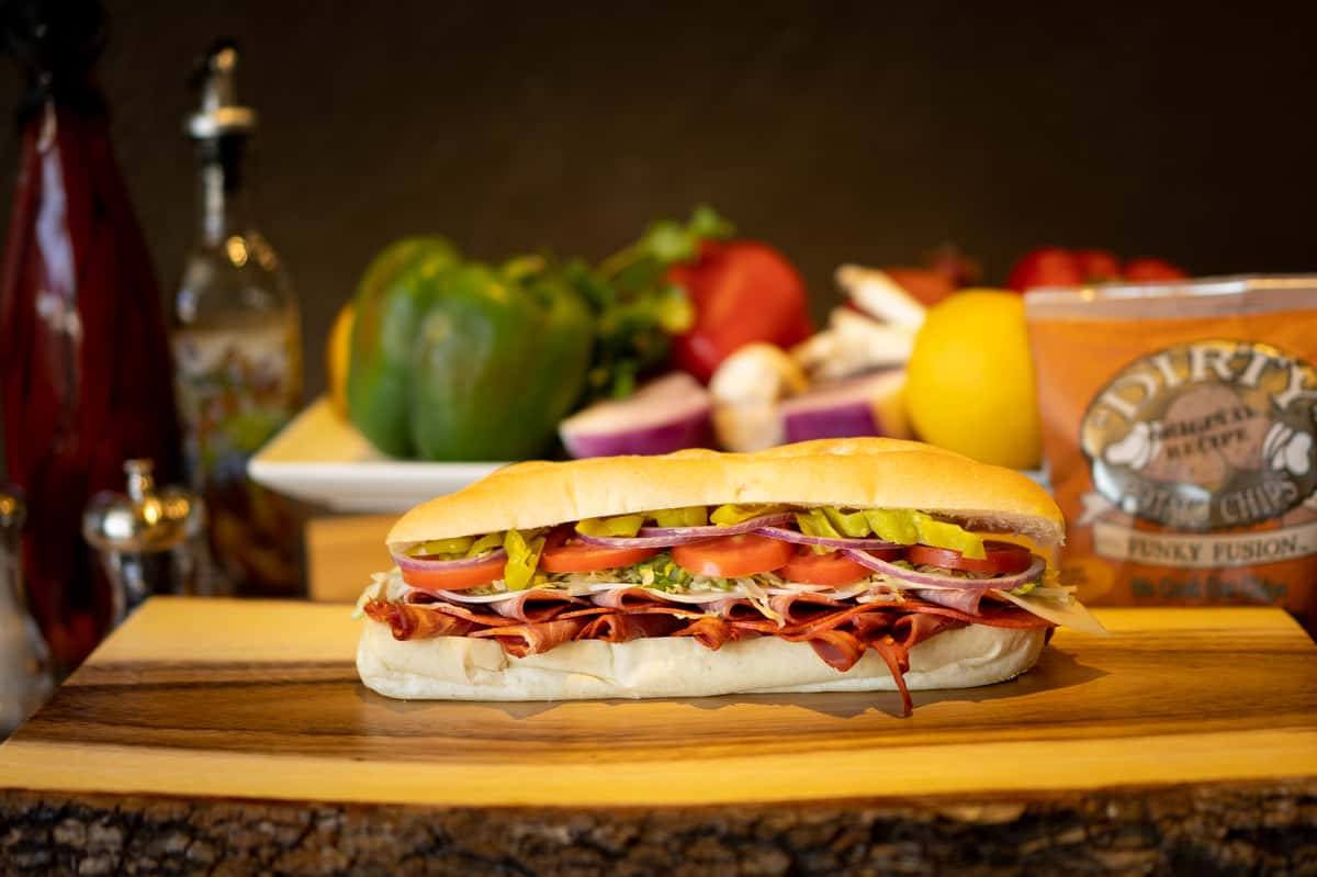 Capocolla, Salami, Pepperoni, Provolone, Lettuce, Tomatoes, Onions, Pepperoncinis, Olive Oil & Vinegar