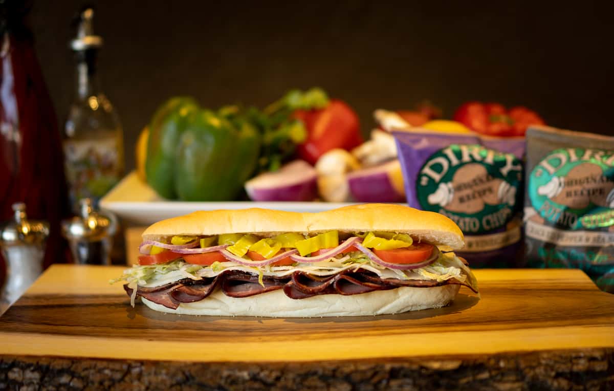 Roast Beef, Provolone, Lettuce, Tomatoes, Onions, Pepperoncinis, Oil & Vinegar