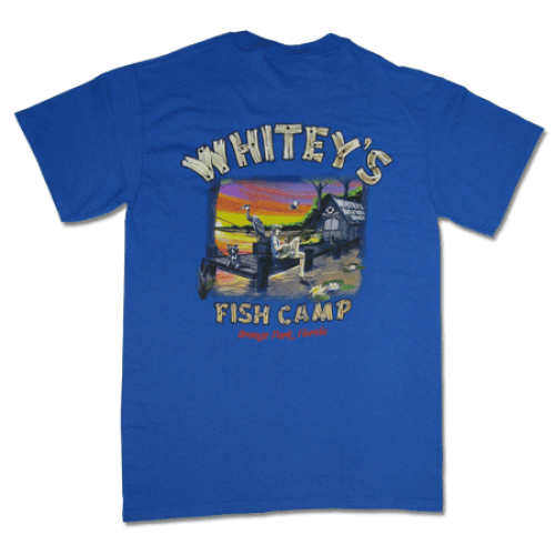 T-Shirt - Blue - Whitey's Gear - Whitey's Fish Camp - Seafood Restaurant in  Fleming Island, FL