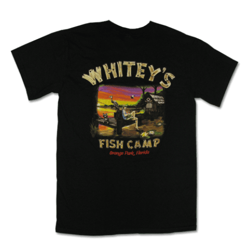 T-Shirt - Black - Whitey's Gear - Whitey's Fish Camp - Seafood Restaurant  in Fleming Island, FL
