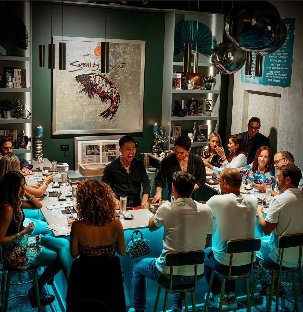 Patrons sitting at the counter