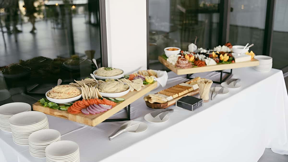 spread of catered menu items