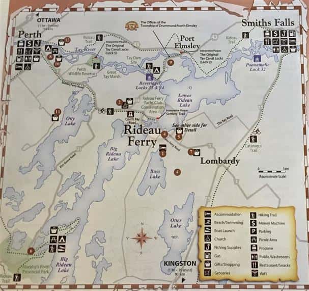 map of Rideau Ferry and Lombardy including local lakes