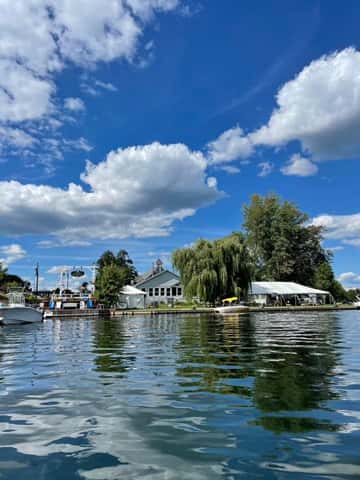 CC's on the Rideau, view from the lake, summer patio dining