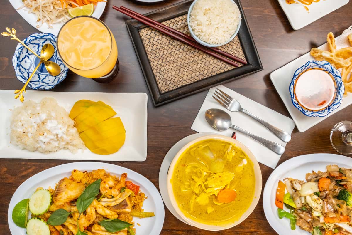 table of thai food