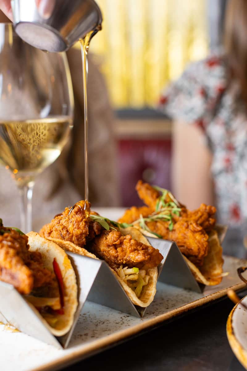 chicken waffle tacos