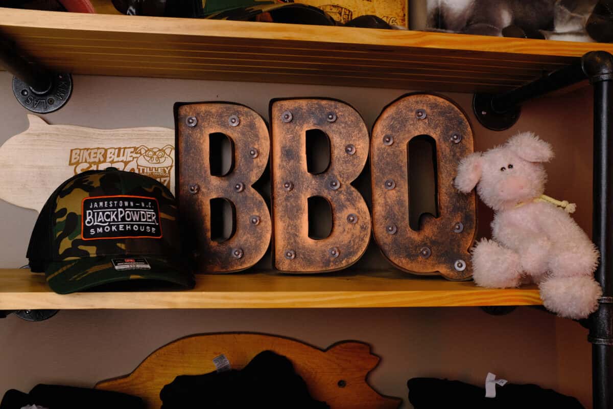 bbq wood sign on shelf