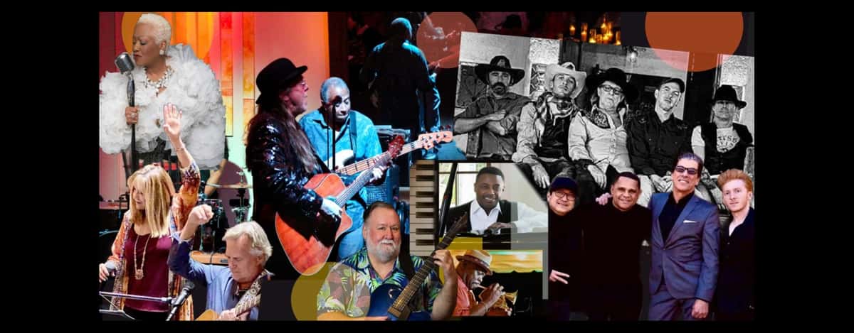 Complimation photo of all bands and performers of the weekly live music schedule
