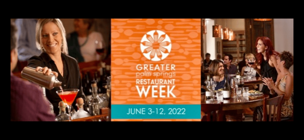 photo female bartender pouring red color cocktail, restaurant week logo with dates, photo group of diners at table front dining room Vickys