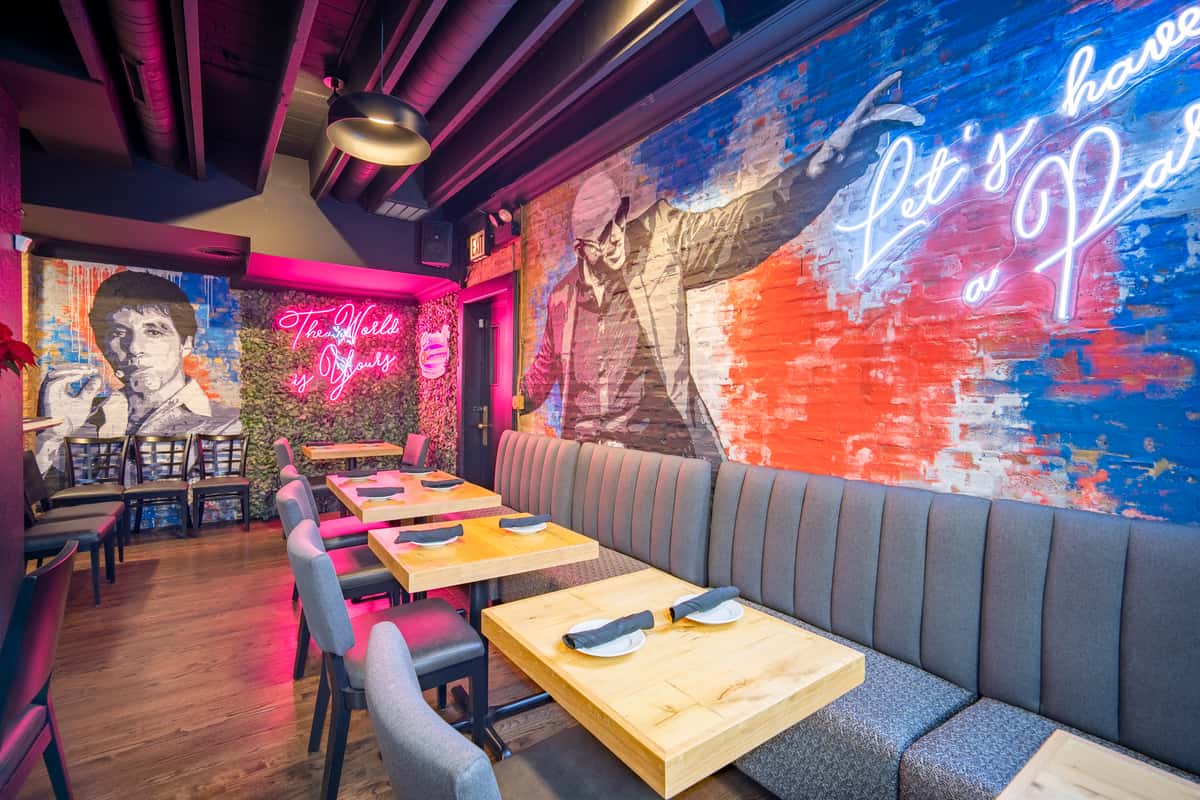 Vibrant art inside of Sazon Cubano