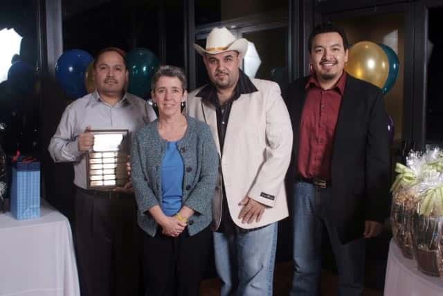 Co-owner Connie Durant (second from l) presented the 2008 General Manager award to the "Three Amigos": Felipe Zarate (Pruneyard), Jose Valencia (Stanford / Los Gatos) and Misael Morales (Sunnyvale).