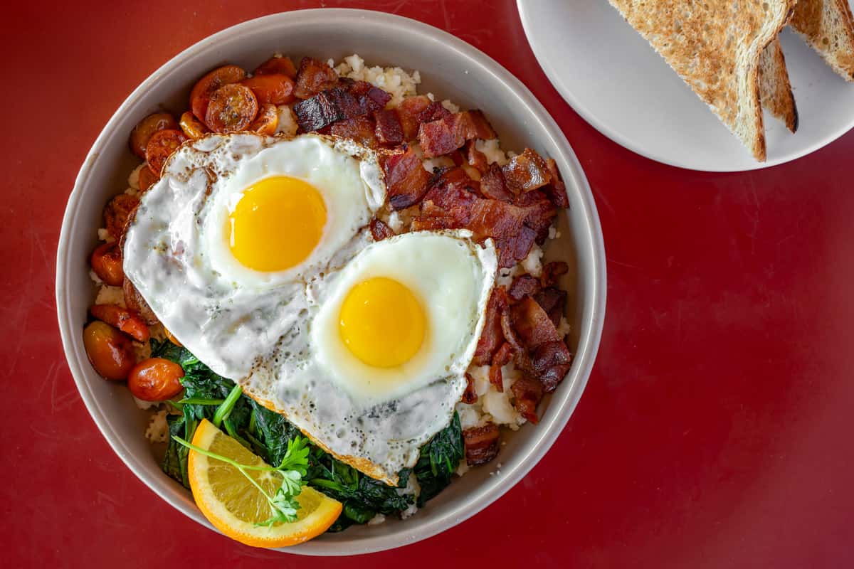 Two Fried eggs and bacon