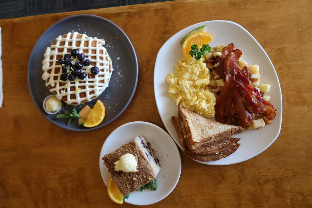 Plates of breakfast foods