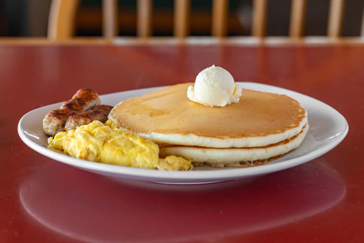 Pancakes with egg and bacon