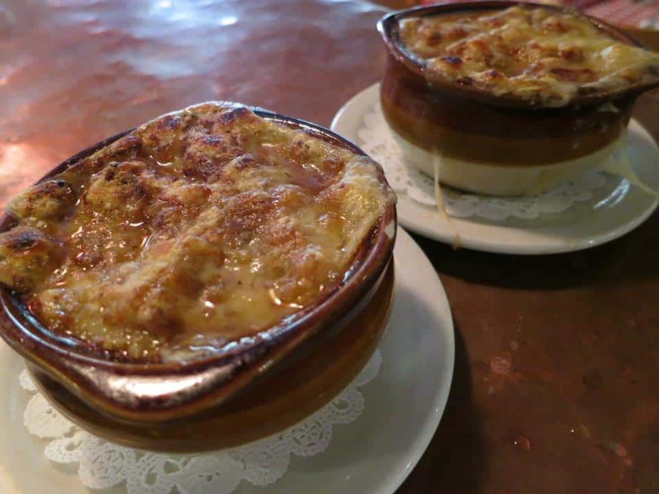 Two small bowls of French onion soup