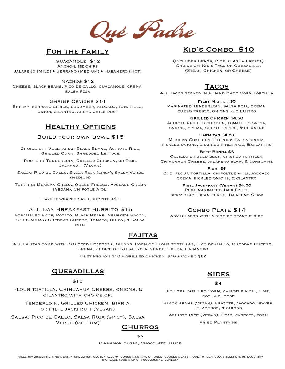 Que Padre PDF Menu