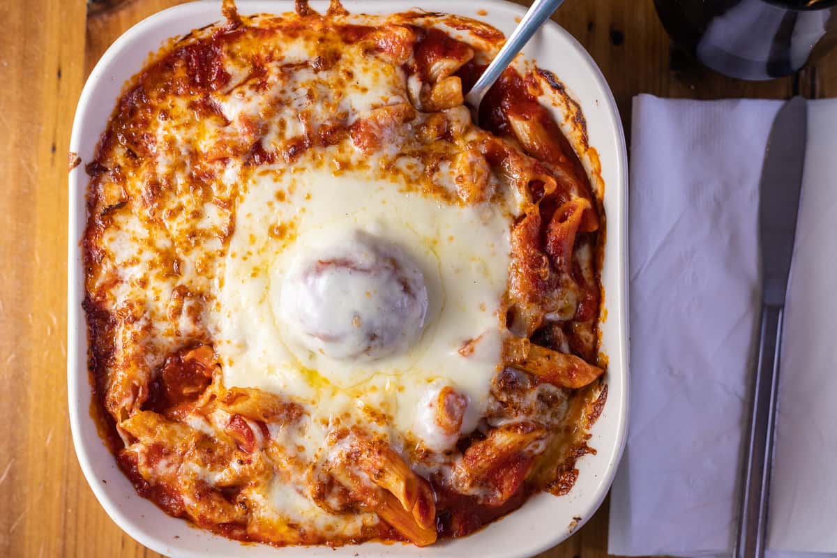Ziti Baked Fusilli With Meat Sauce Meat Sauce Spicy Baked Ziti