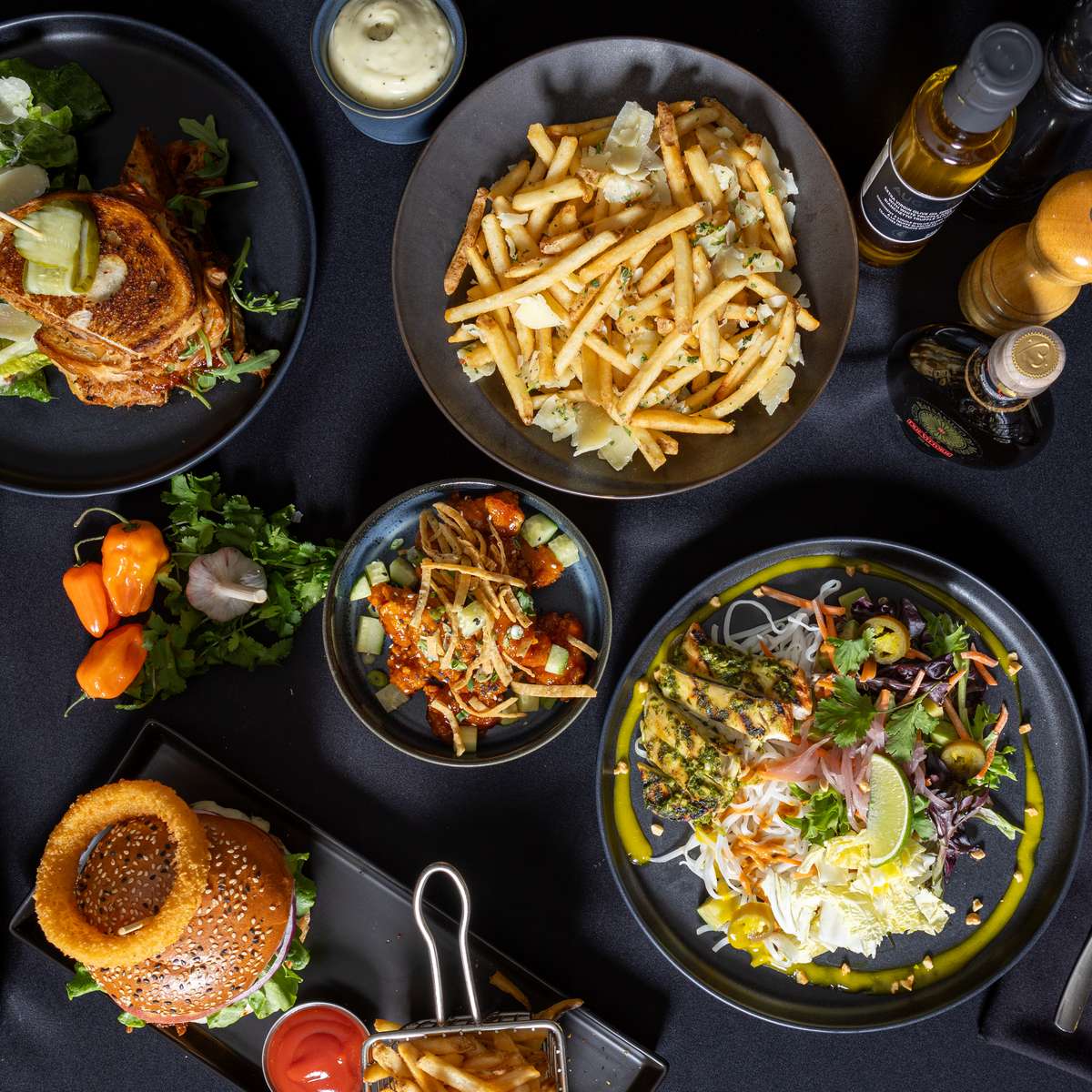 A variety of entrees on a table