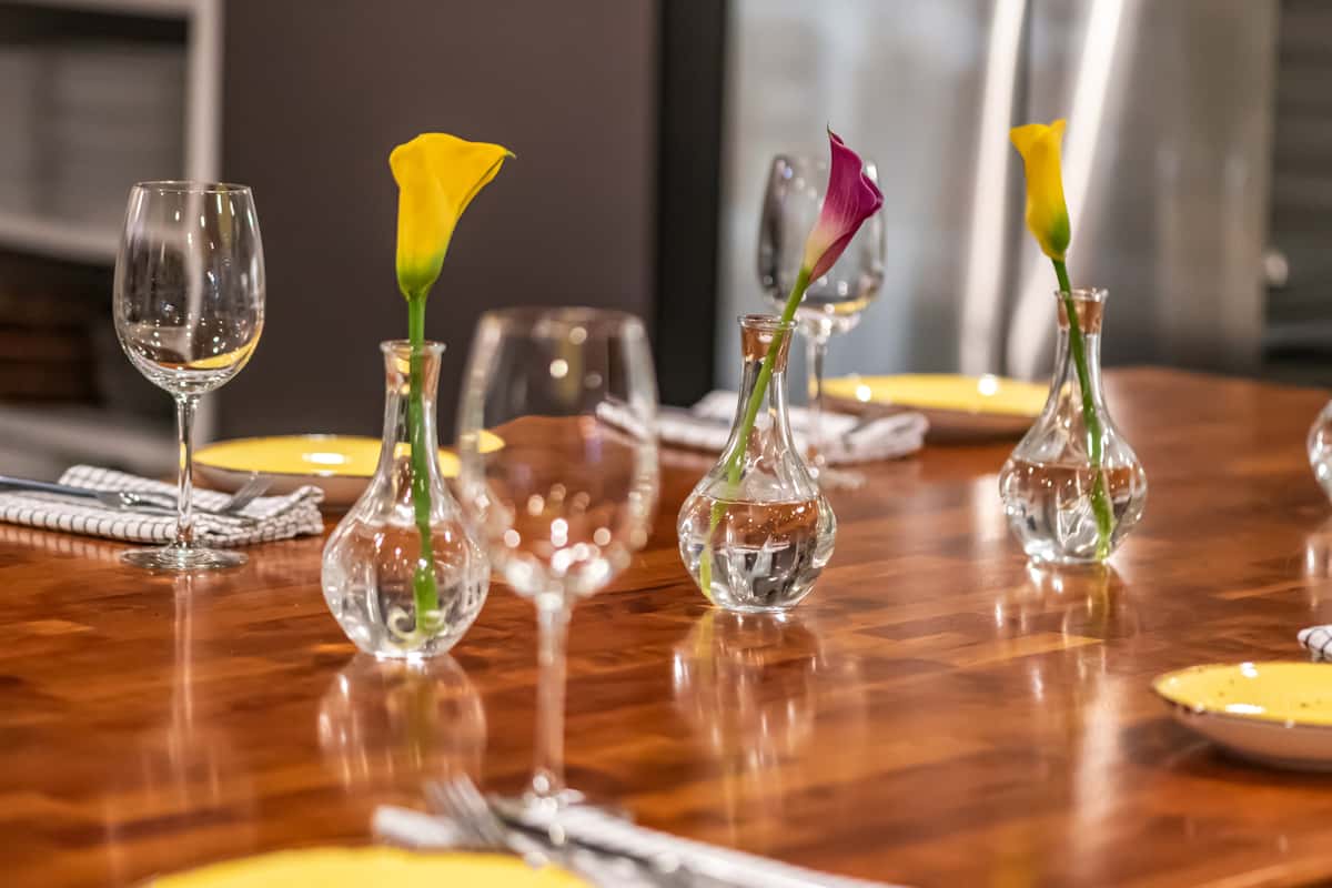 table set with glassware