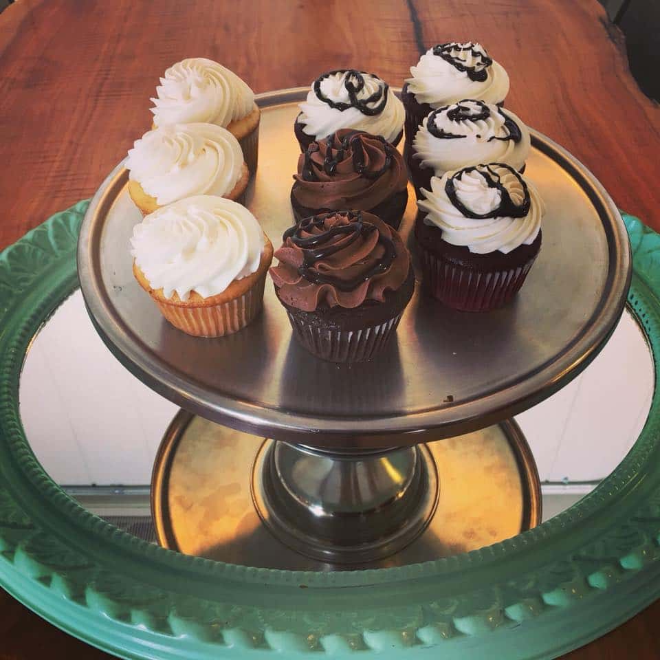 platter of mixed cupcake flavors