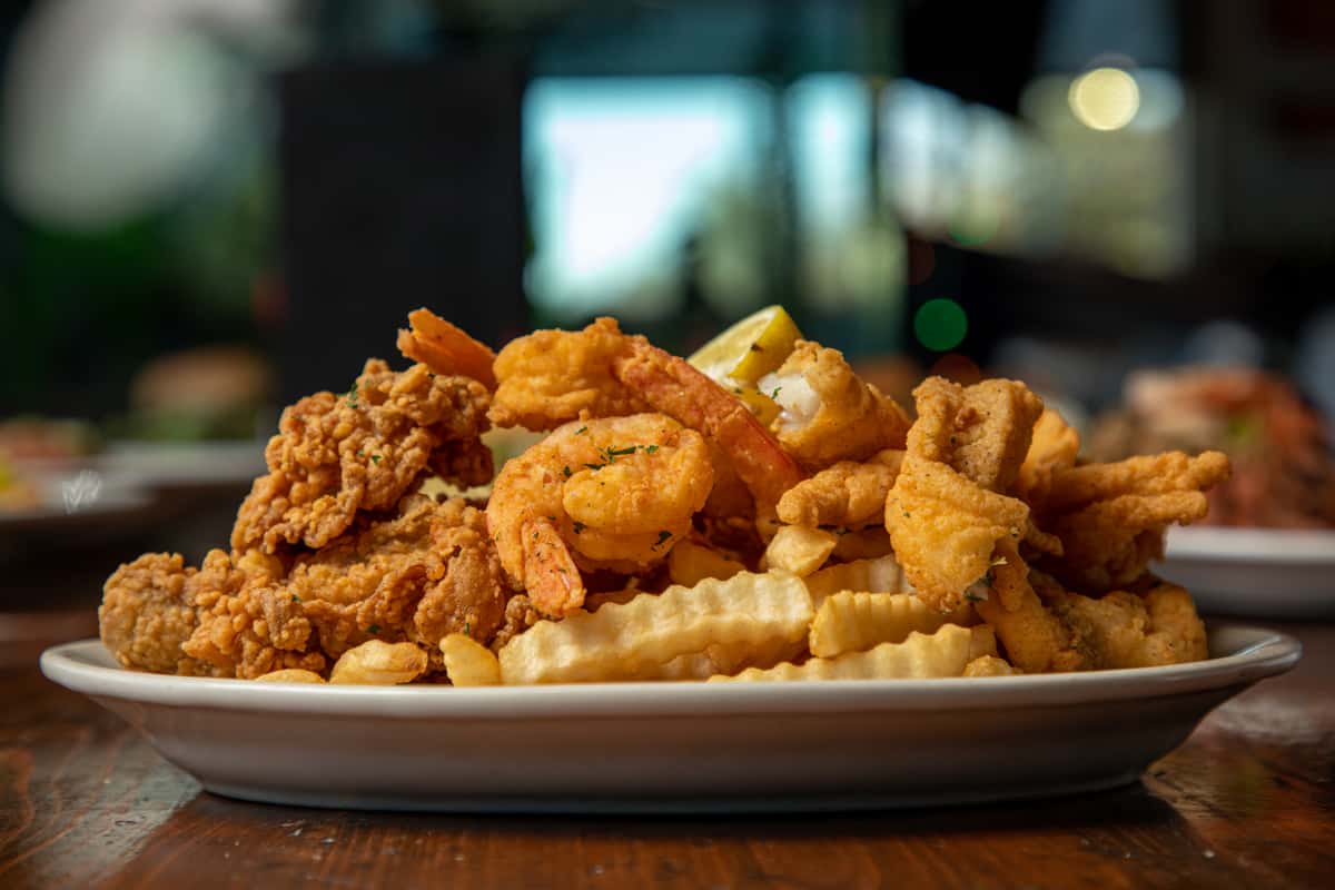 fried seafood with fries