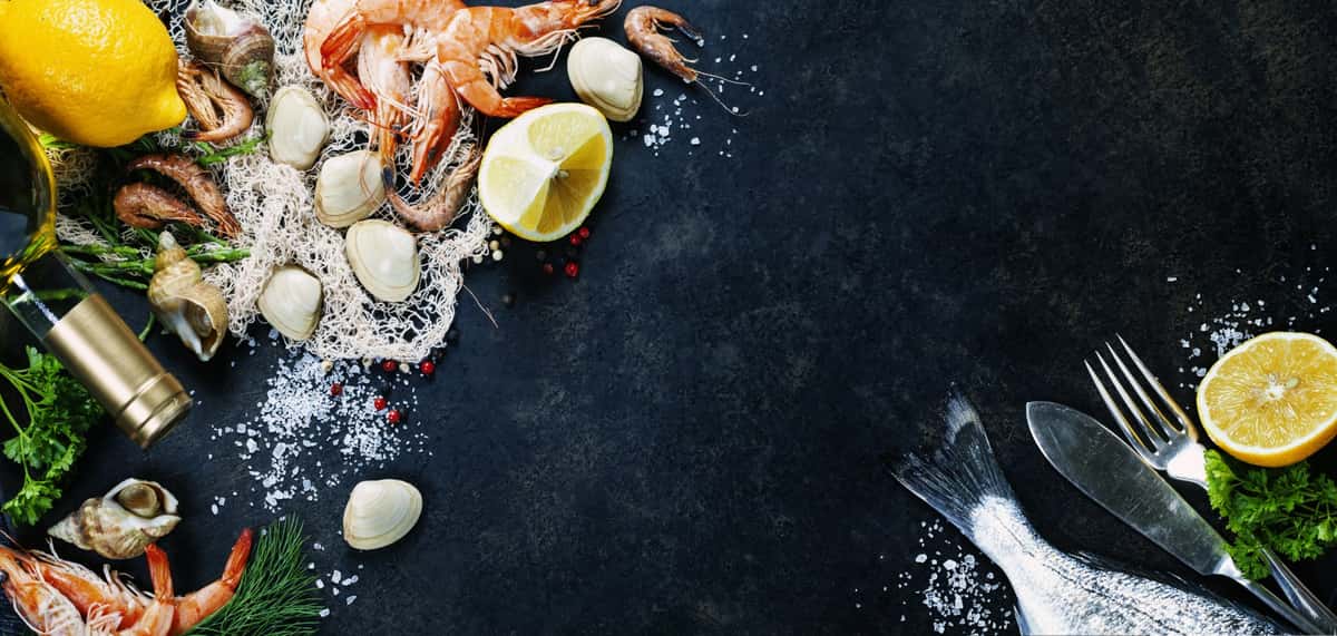 Seafood on a background graphic