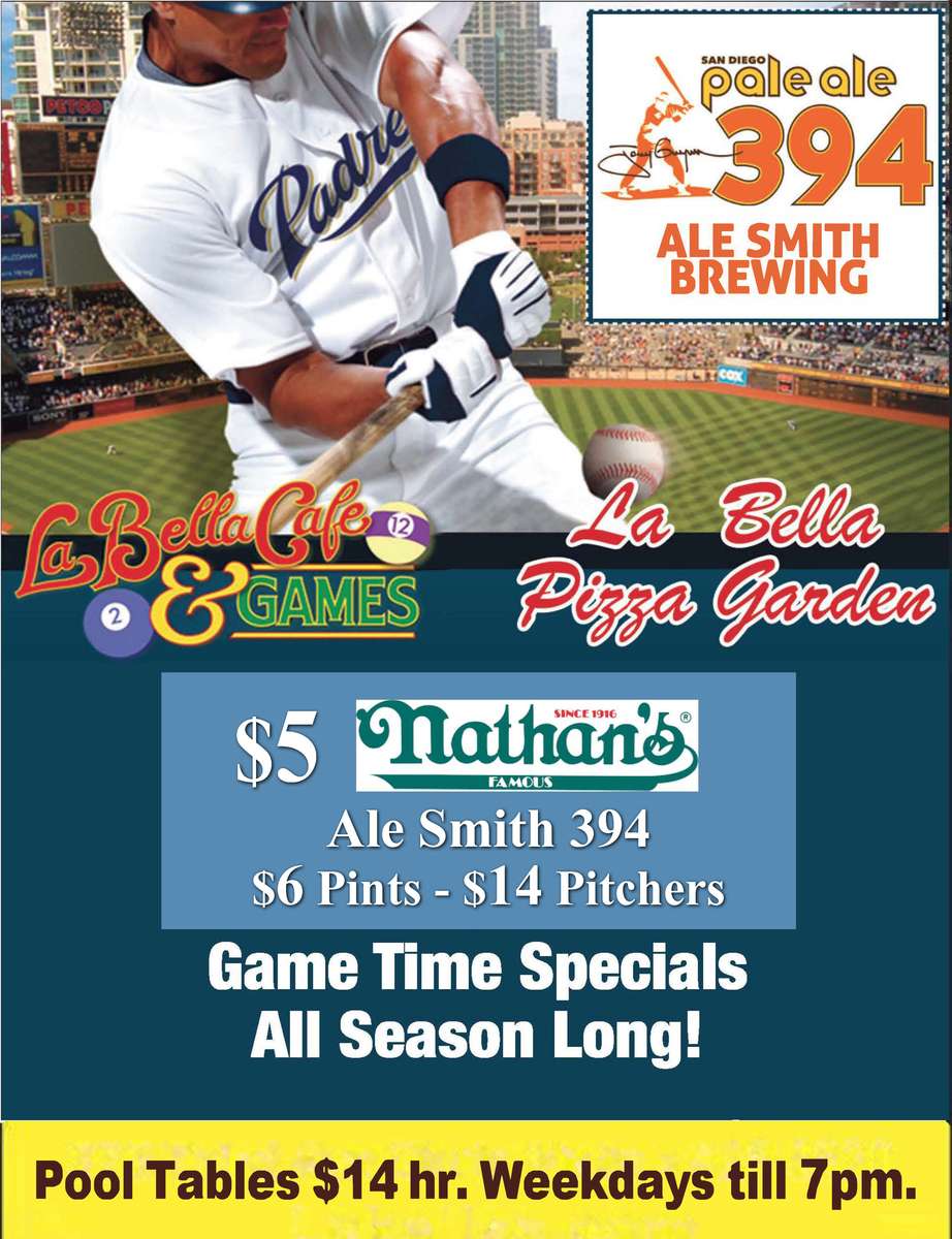 Padres 2025 Alesmith 394 $8 Pints $14 Pitchers $5 Nathan Dogs