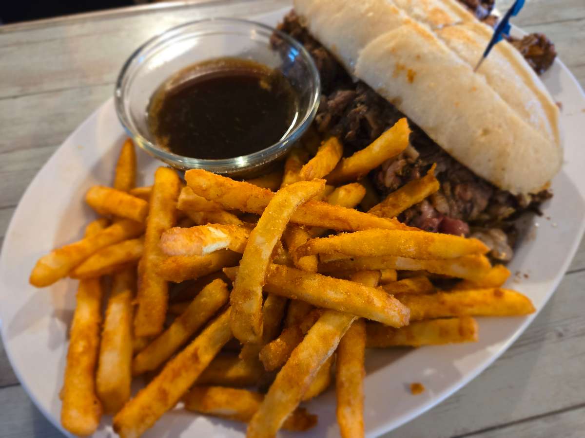 Prime Rib French Dip with French Fries and Au Jus
