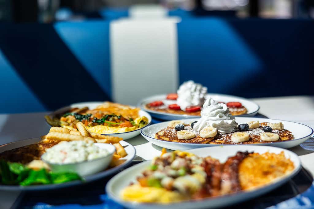 Array of different menu items at a booth