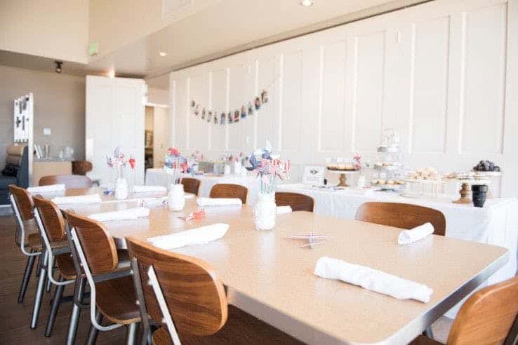 Event space prepared for a party