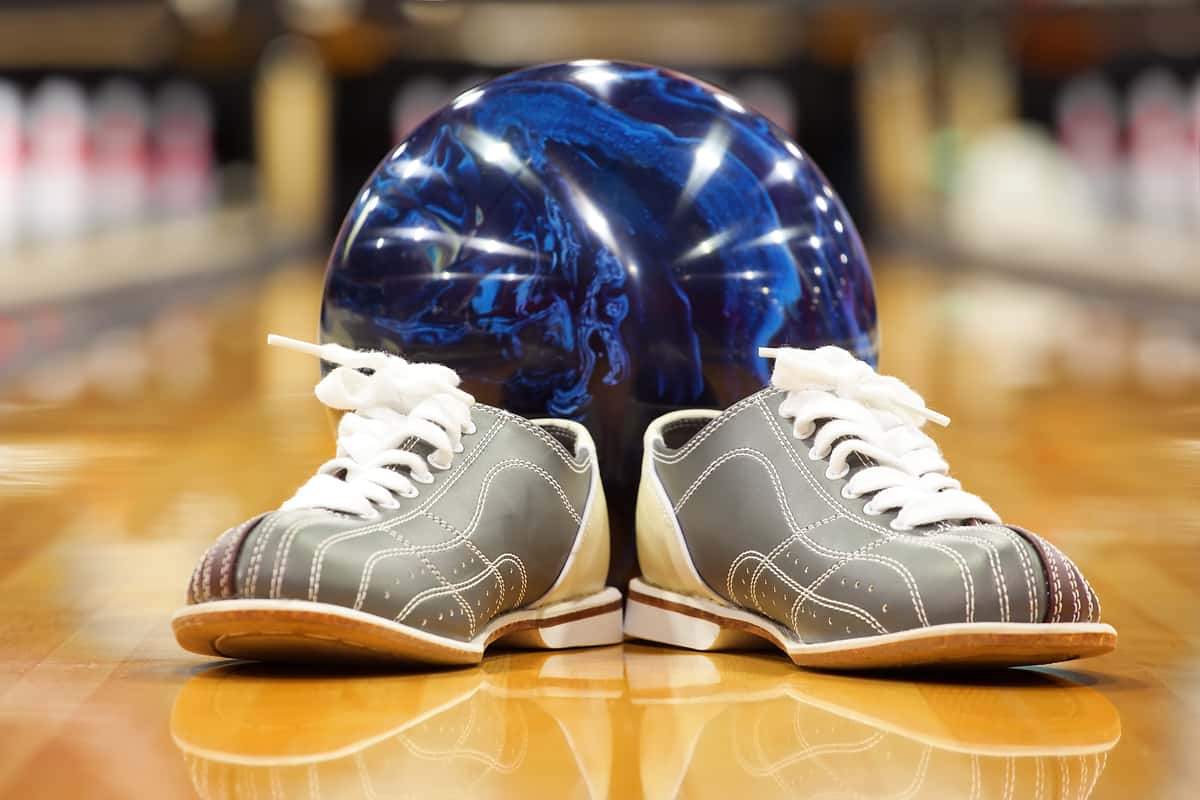 Bowling ball with bowling shoes
